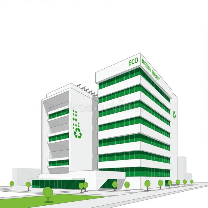 Modern Office Building with a Sleek, White Facade and Green-tinted ...